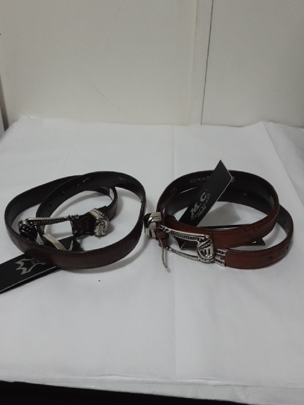 M. C. Brown And COG‎ Leather Belt with Decorative Silver Buckle